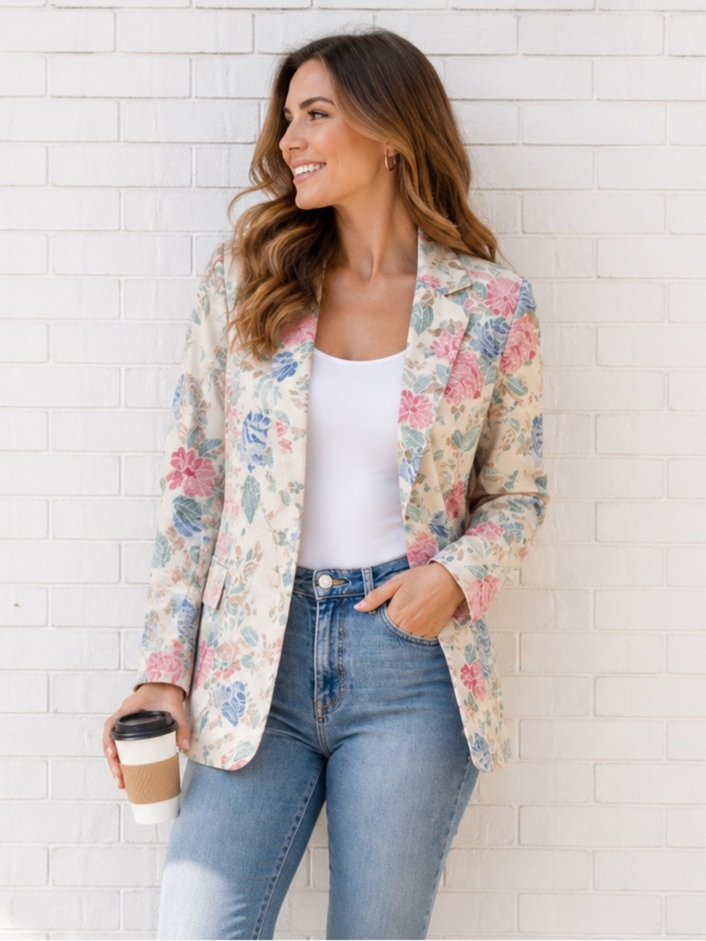 Vintage Floral Blazer Jacket Medium Pykettes 80s 90s Mom Pastel Office Rose